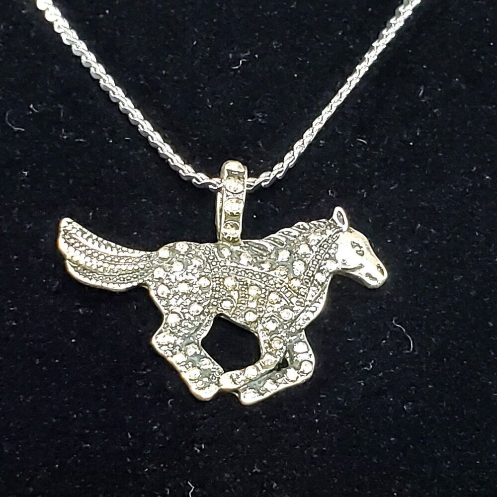 Silver-Tone Galloping Horse Pony Mustang Pendant Necklace Equestrian - Picture 8 of 11